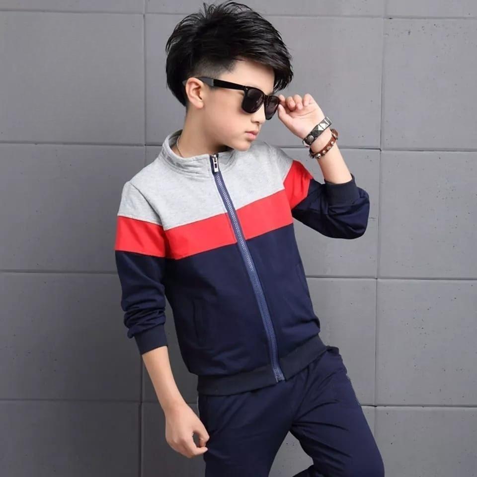 2 Pcs Boy's Cotton Jersey Plain Tracksuit