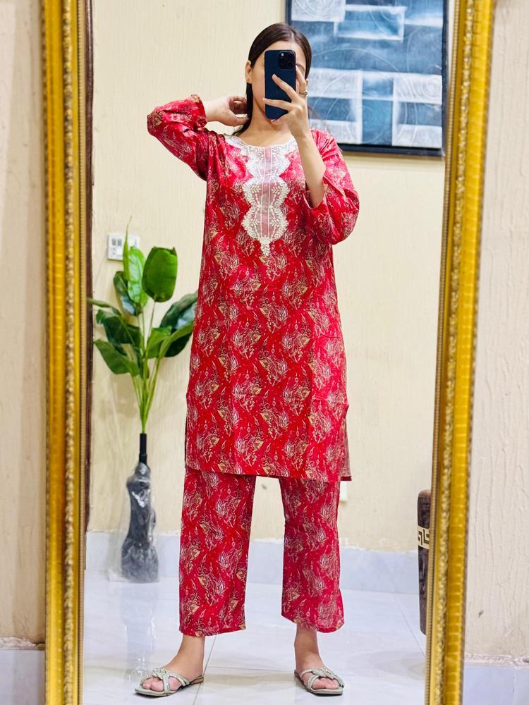 2 Pcs Women's Stitched Lawn Embroidered Shirt And Trouser