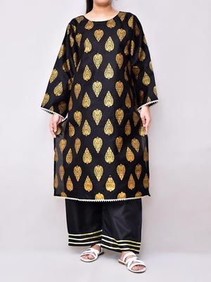 2 Pcs Women's Stitched Silk Printed Suit