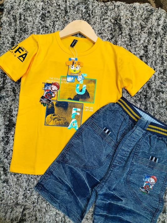 2 Pcs Boy's Cotton Printed Knicker And Shirt Set