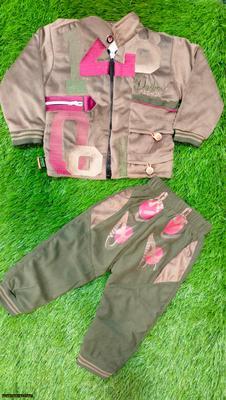 2 Pcs Kid's Stitched Velvet Printed Tracksuit