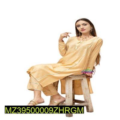 2 Pcs Women Stitched Linen Embroidered Suit