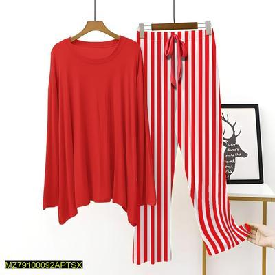 2 Pcs Women's Stitched Cotton Jersey Plain Sleepwear