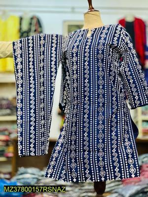 2 Pcs Women's Stitched Linen Printed Suit