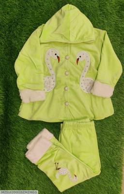 2 Pcs Girl's Velvet Printed Shirt And Trouser Suit