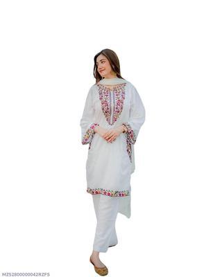 2 Pcs Women's Stitched Summer Lilen Embroidered Shirt And Trouser