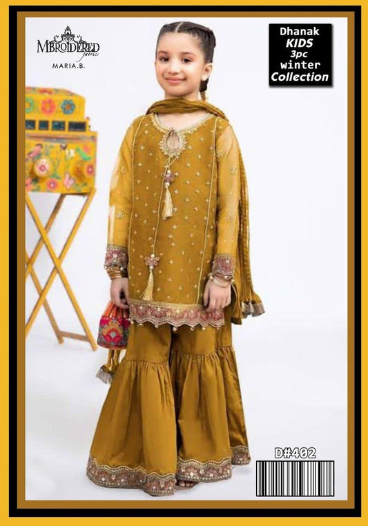 3 Pcs Girl's Dhanak Embroidered Unstitched Suit