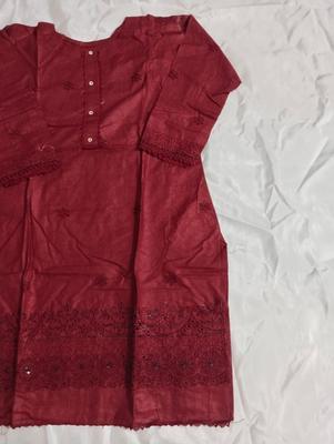 2 Pcs Women's Stitched Cotton Chikankari Embroidered Shirt And Trouser