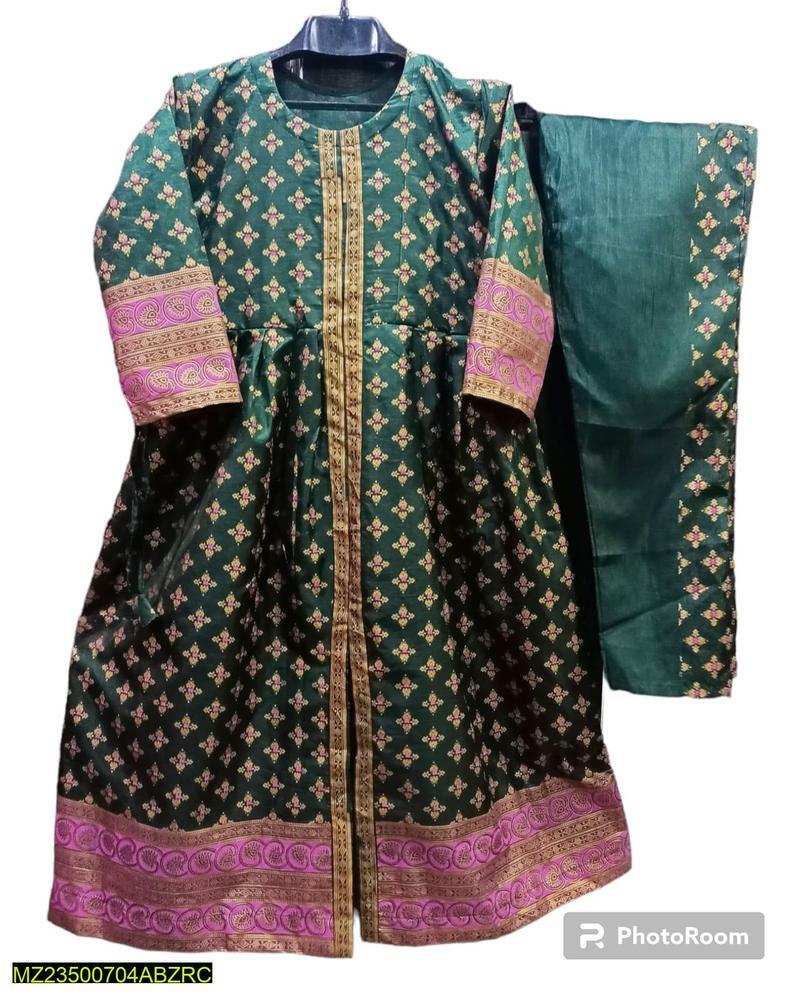 2 Pcs Women's Stitched Katan Silk Printed Suit