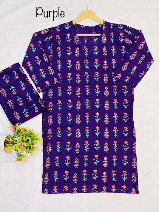 2 Pcs Women's Stitched Linen Printed Suit