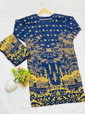 2 Pcs Women's Stitched Lawn Printed Suit