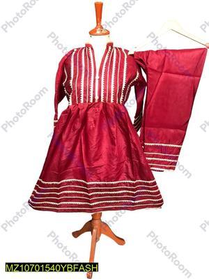 2 Pcs Women's Stitched Silk Plain Frock