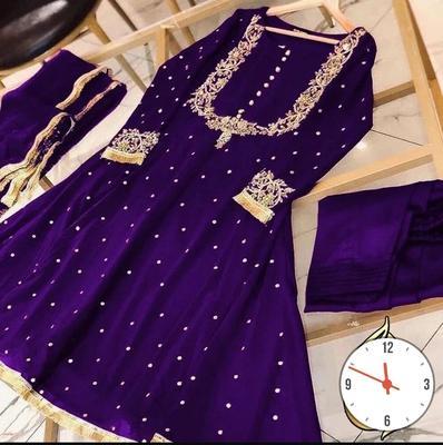 3 Pcs Women's Stitched Chiffon Silk Embroidered Suit