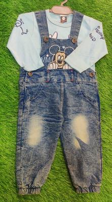 Baby Boy's Denim Printed Romper Set