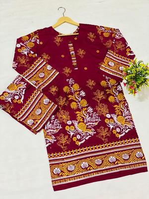 2 Pcs Women's Stitched Lawn Printed Suit