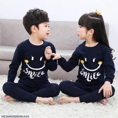 2 Pcs Girl's Stitched Cotton Jersey Printed Pajama And Shirt