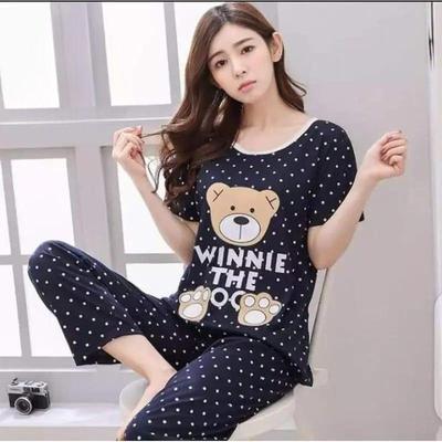 2 Pcs Women's Stitched Cotton Jersey Winnie The Poo Printed Night Suit