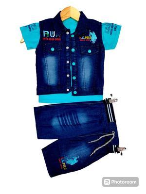 Boy's Printed Shirt And Denim Pants Set