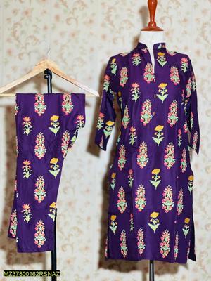 2 Pcs Women's Stitched Linen Printed Suit