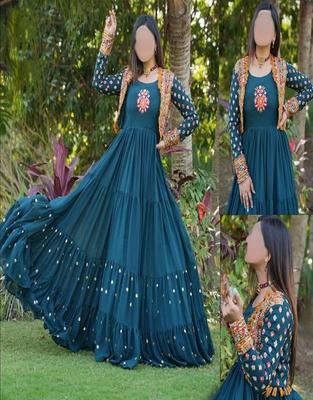 Women's Stitched Shamoz Silk Embroidered Koti Style Maxi