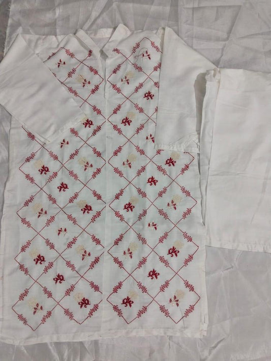 2 Pcs Women's Stitched Cotton Embroidered Shirt And Trouser