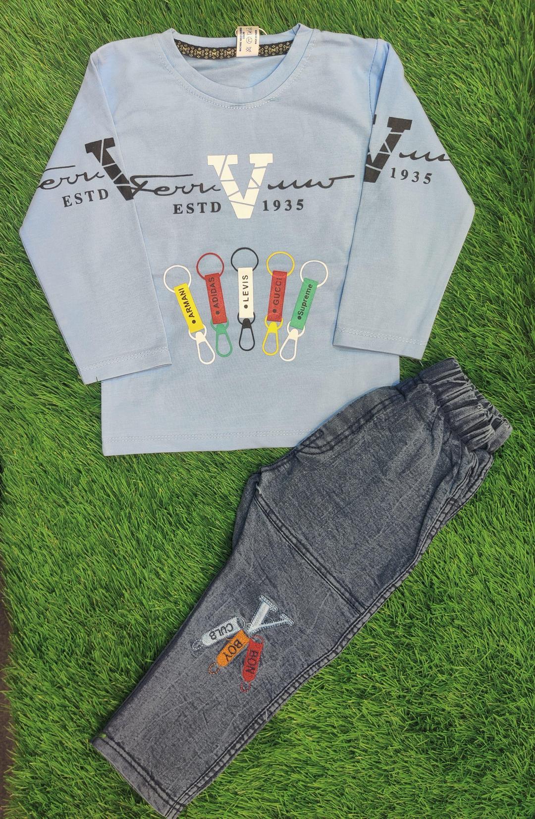 2 Pcs Boy's Blended Printed Shirt & Pants Set