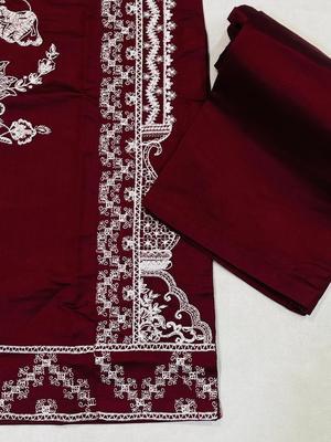 2 Pcs Women's Stitched Khaadi Net Patch Work Shirt And Trouser