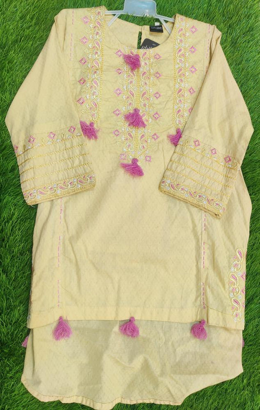 2 Pcs Girl's Cotton Lawn Embroidered Shirt And Trouser Suit