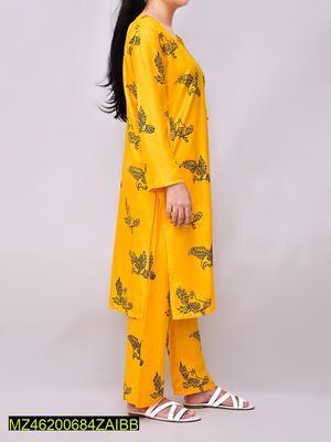 2 Pcs Women's Stitched Linen Printed Suit