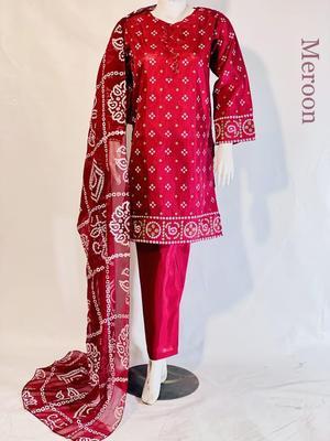 3 Pcs Women's Stitched Silk Printed Suit