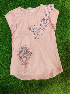 Girl's Stitched Blended Printed T-Shirt