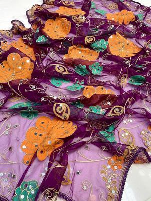 1 Pc Women's Stitched Organza Hand Embroidered Dupatta