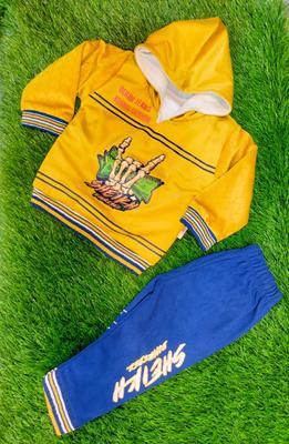 2 Pcs Boy's Stitched Velvet Printed Track Suit