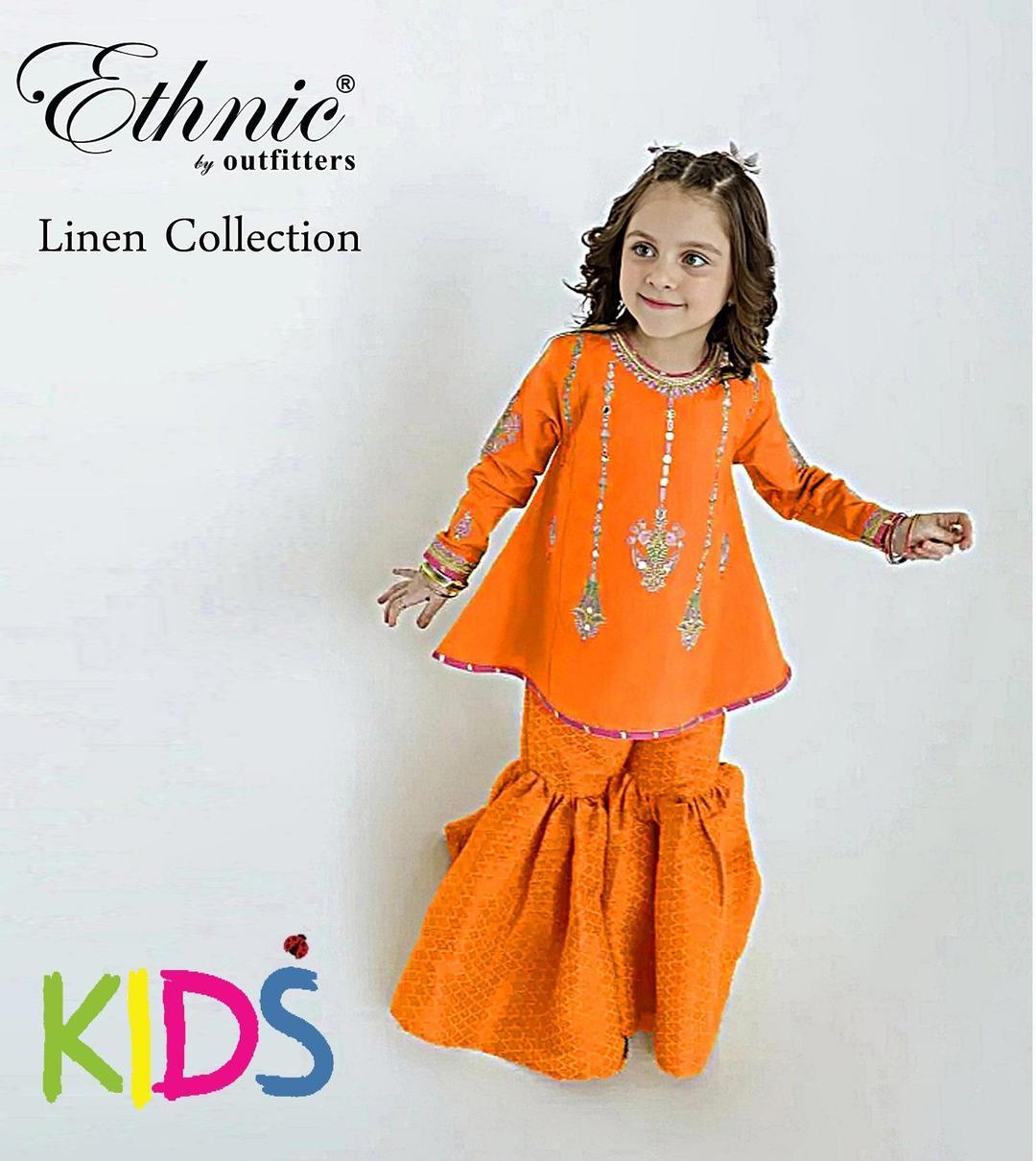 2 Pcs Girl's Linen Embroidered Unstitched Suit