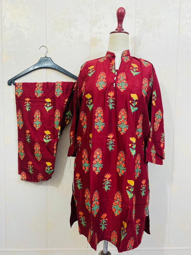 2 Pcs Women's Stitched Linen Printed Suit