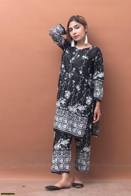 2 Pcs Women's Stitched Lawn Printed Shirt And Trouser