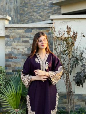 2 Pcs Women's Stitched Cotton Embroidered Shirt And Trouser