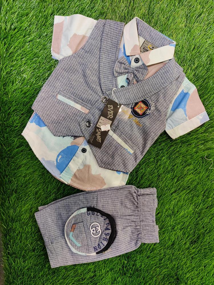 2 Pcs Boy's Blended Plain Shirt And Shorts Set