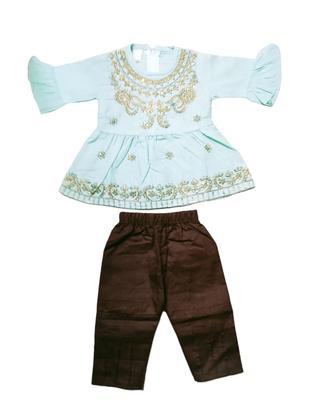 Baby Girl's Cotton Embroidered Frock And Trouser Set