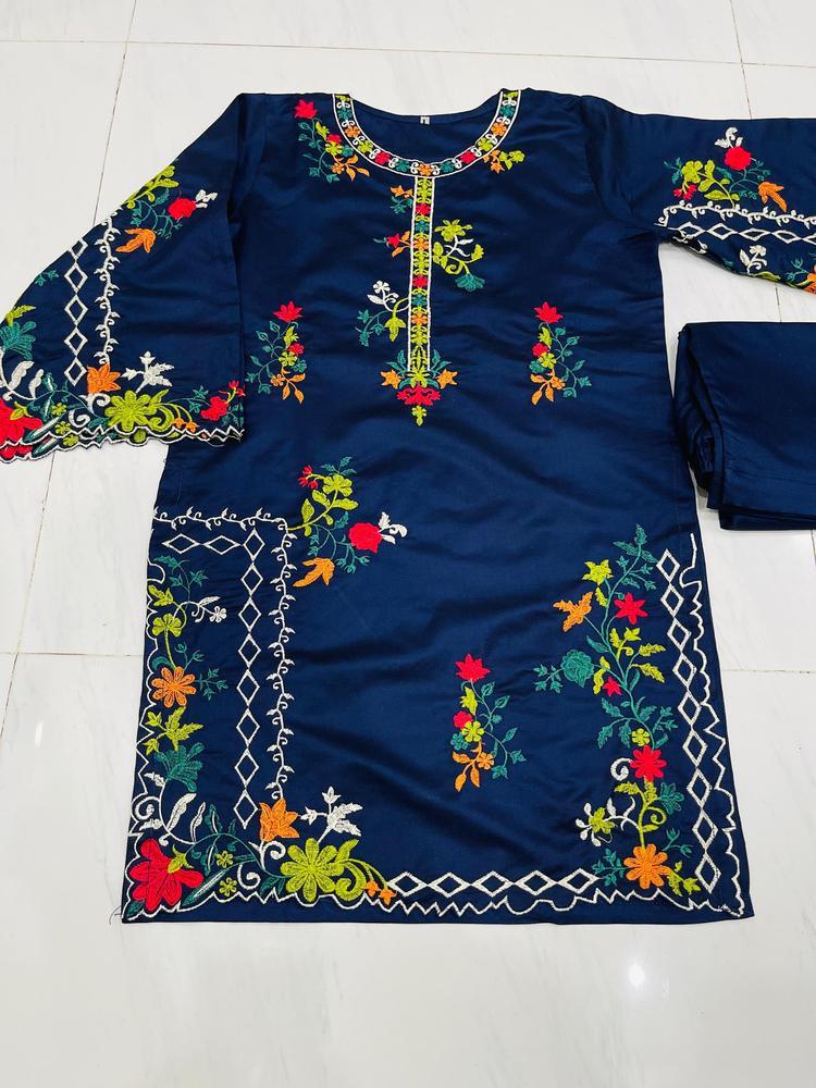 2 Pcs Women's Stitched Khaadi Net Embroidered Suit