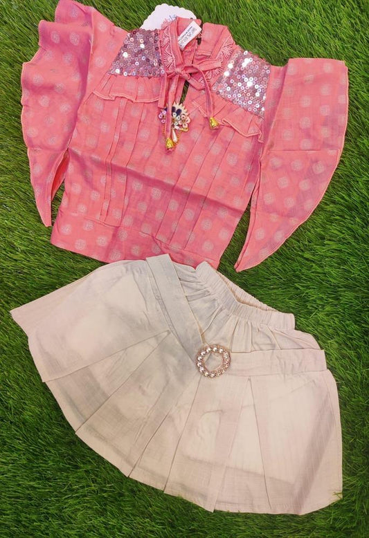 Baby Girl's Cotton Shirt With Skirt