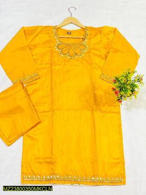 2 Pcs Women's Stitched Katan Silk Embroidered Suit