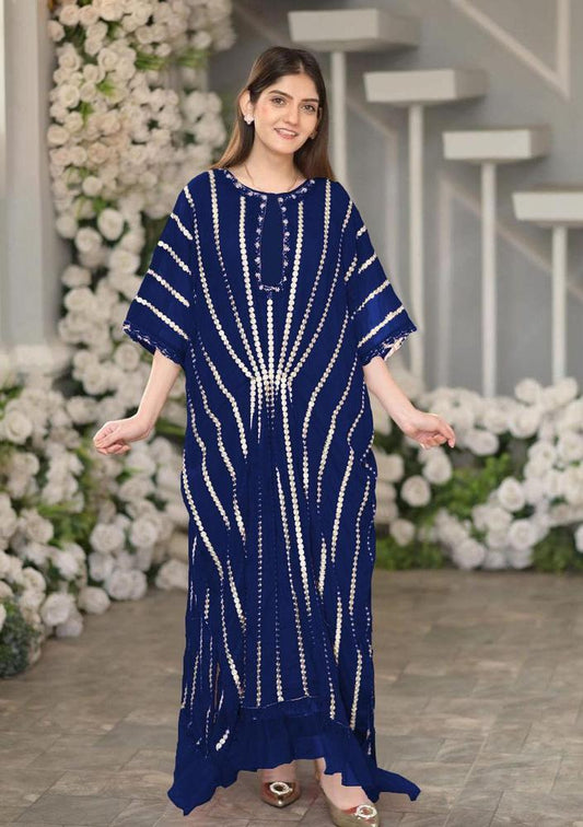 3 Pcs Women's Stitched Chiffon Sequins Embroidered Kaftan