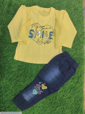 Baby Girl Blended Printed Shirt & Jeans Set