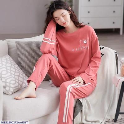 2 Pcs Women's Stitched Jersey Printed Sleepwear