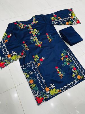 2 Pcs Women's Stitched Khaadi Net Embroidered Shirt And Trouser