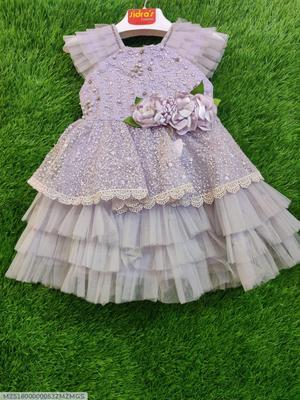 1 Pc Girl's Stitched Net Embroidered Frock