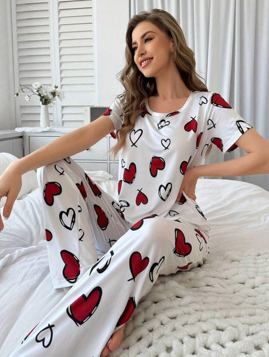 2 Pcs Women's Stitched Jersey Printed Night Suit