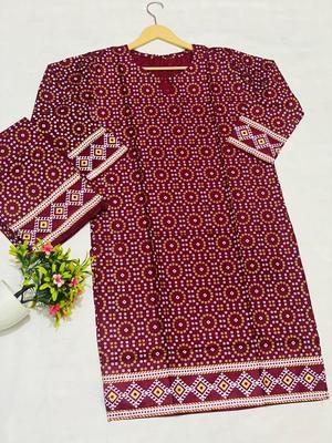 2 Pcs Women's Stitched Linen Printed Suit