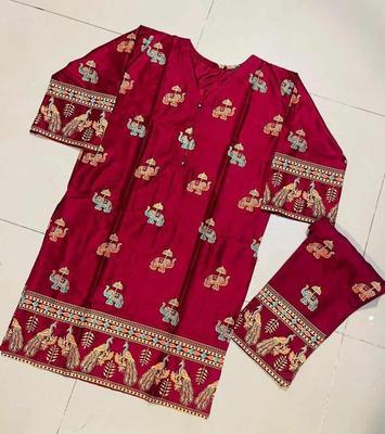 2 Pcs Women's Stitched Linen Block Print Suit